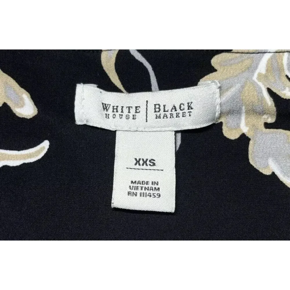 White House Black Market Dress Womens XXS Black Floral Knee Length Midi
